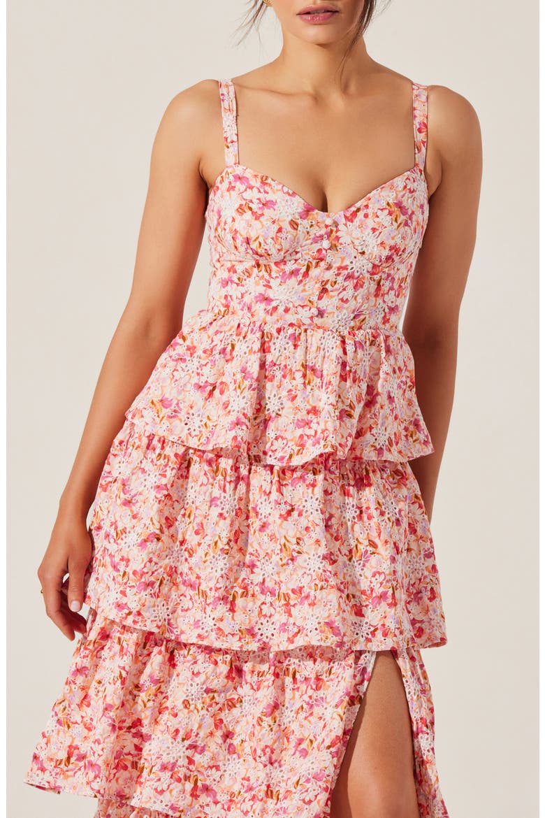 Midsummer Floral Tiered Cotton Maxi Dress, Alternate, color, PINK MULTI FLORAL