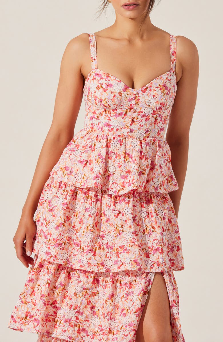 ASTR the Label Midsummer Floral Tiered Cotton Maxi Dress, Alternate, color, Pink Multi Floral