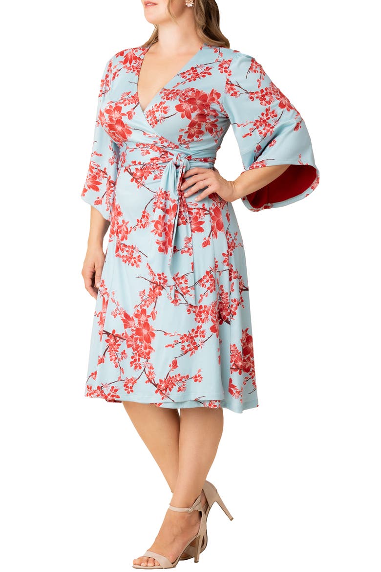 Gemini Floral Bell Sleeve Wrap Dress, Alternate, color, CHERRY BLOSSOM PRINT