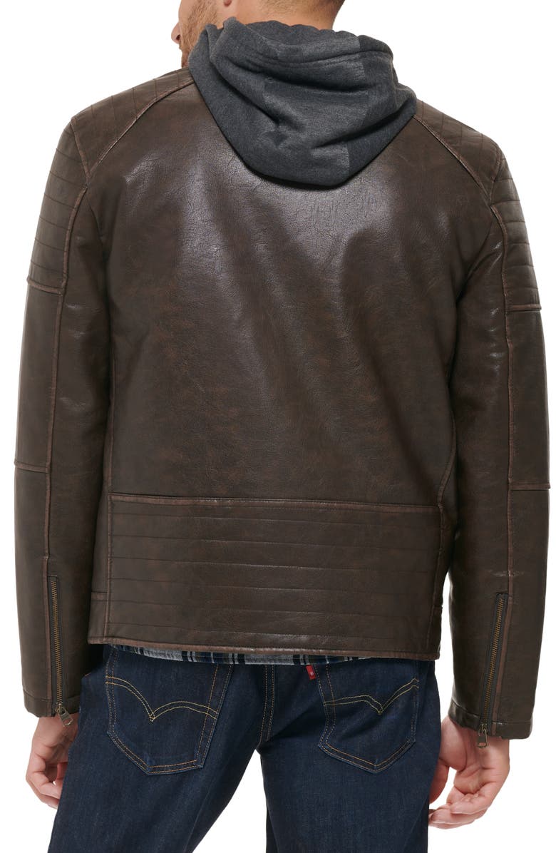 Levi's<sup>®</sup> Faux Leather Hooded Moto Racer Jacket, Alternate, color, Deep Brown