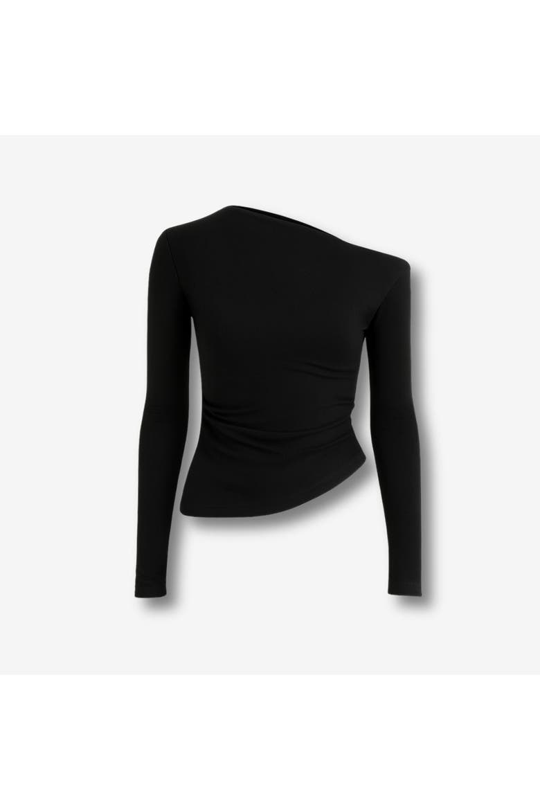 Aura One-Shoulder Draped Stretch Top, Alternate, color, Black