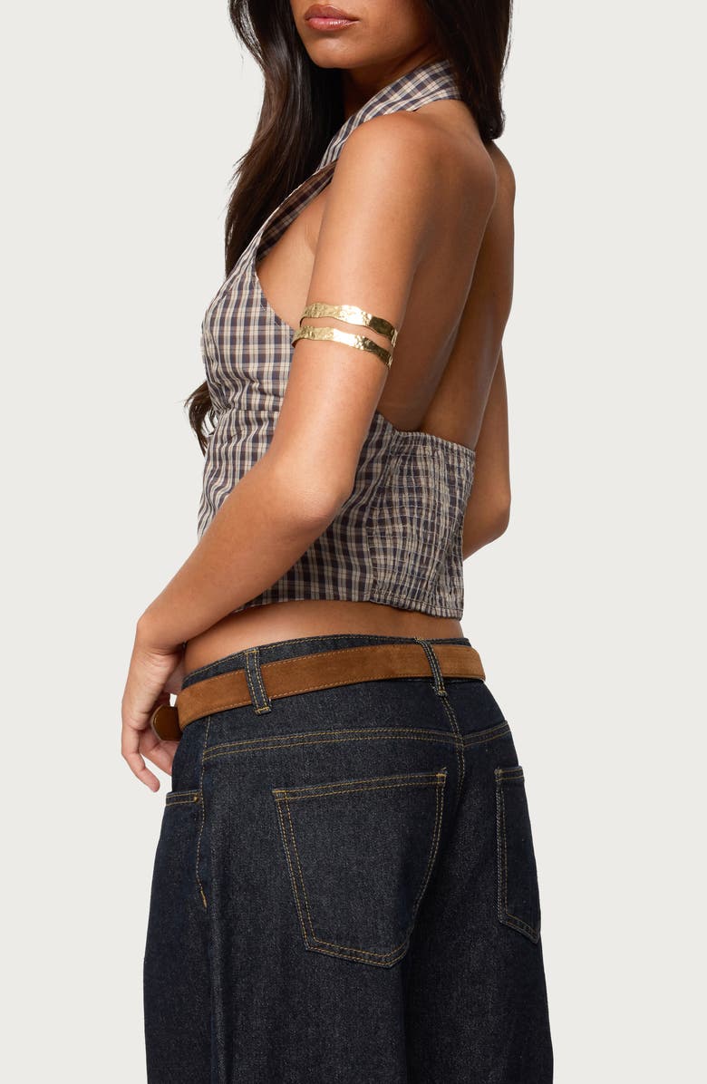 EDIKTED Imrie Ruffle Pllaid Halter Top, Alternate, color, Brown