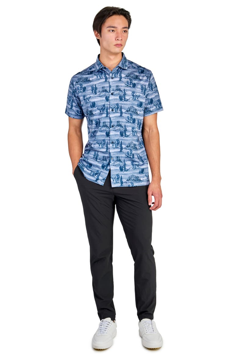 Regular Fit Desert Print Recycled Performance Golf Button-Down Shirt, Alternate, color, SLATE