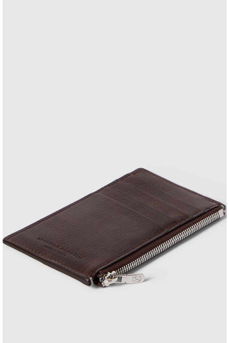 Grained leather travel pochette, Alternate, color, Brown
