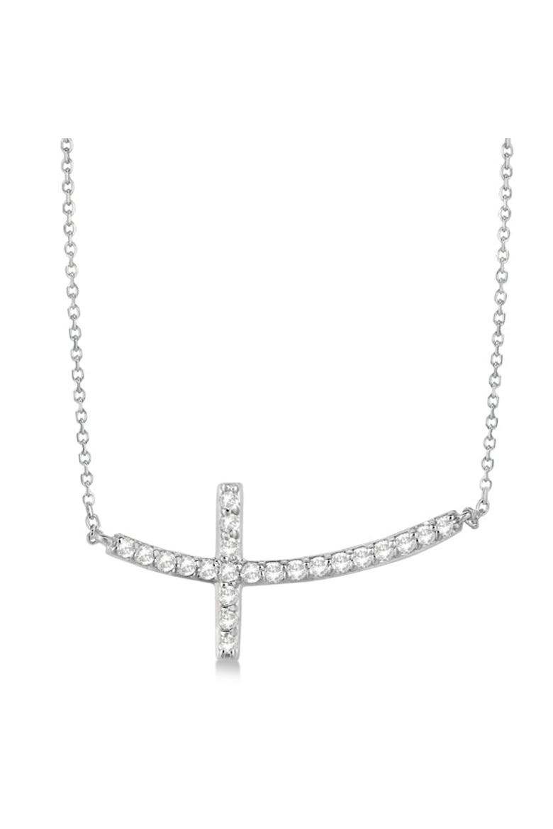Diamond Sideways Curved Cross Pendant Necklace 14k, Main, color, 0.50ct,White Gold