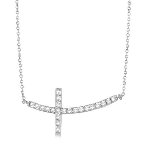 Diamond Sideways Curved Cross Pendant Necklace 14k