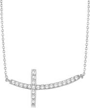 ALLUREZ Diamond Sideways Curved Cross Pendant Necklace 14k