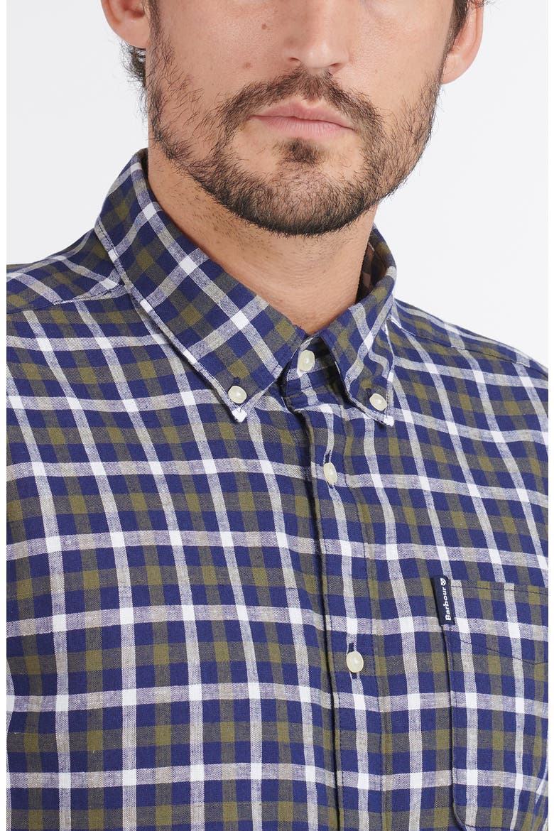 Check Linen & Cotton Button-Down Shirt, Alternate, color, INKY BLUE