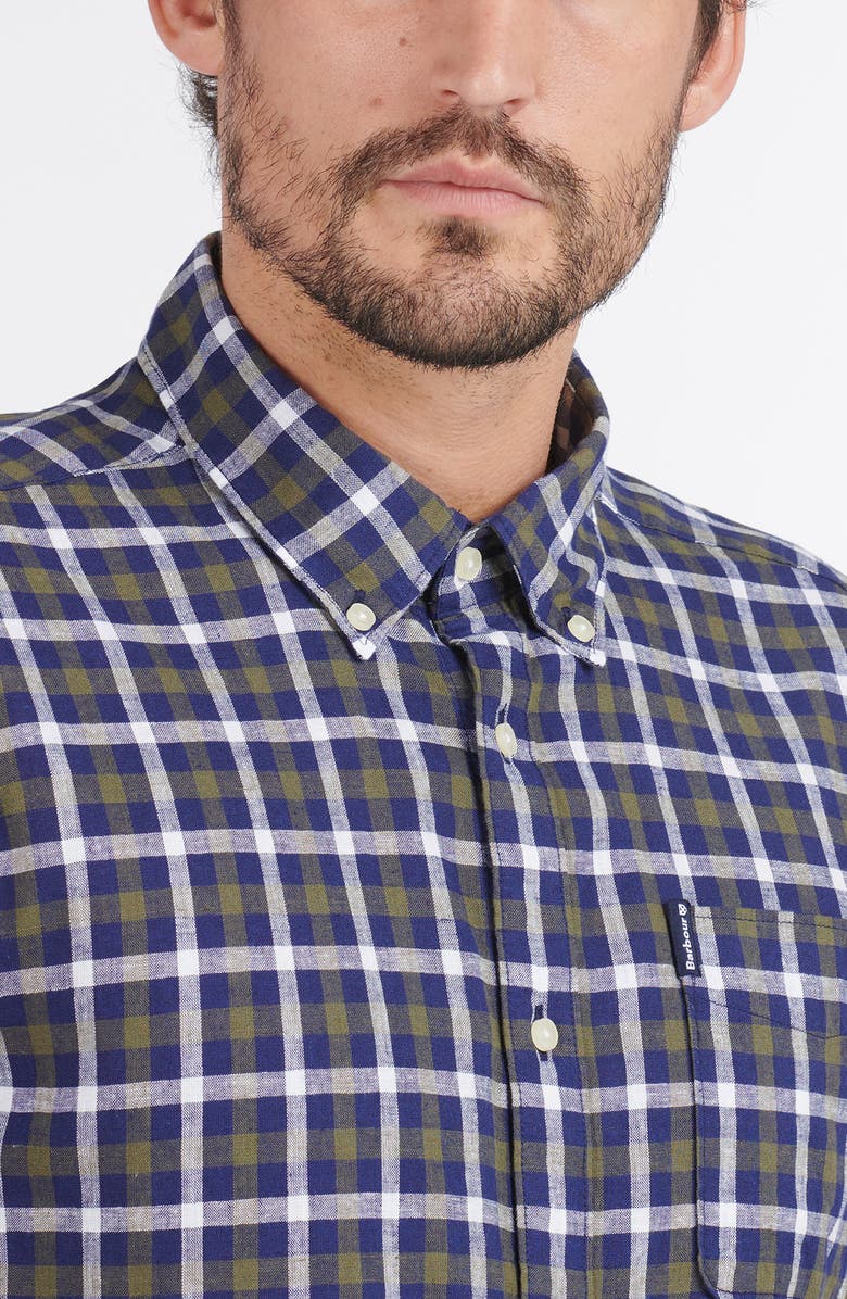 Barbour Check Linen & Cotton Button-Down Shirt, Alternate, color,
