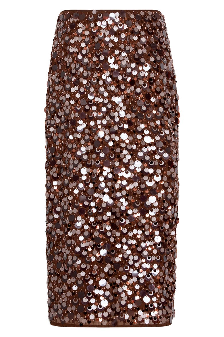 Roxanne Paillette Midi Skirt, Main, color, BROWN