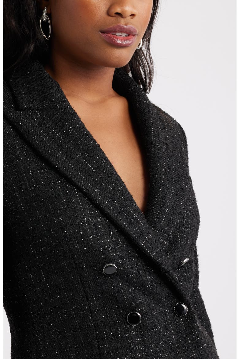 Crop Double Breasted Tweed Blazer, Alternate, color, BLACK
