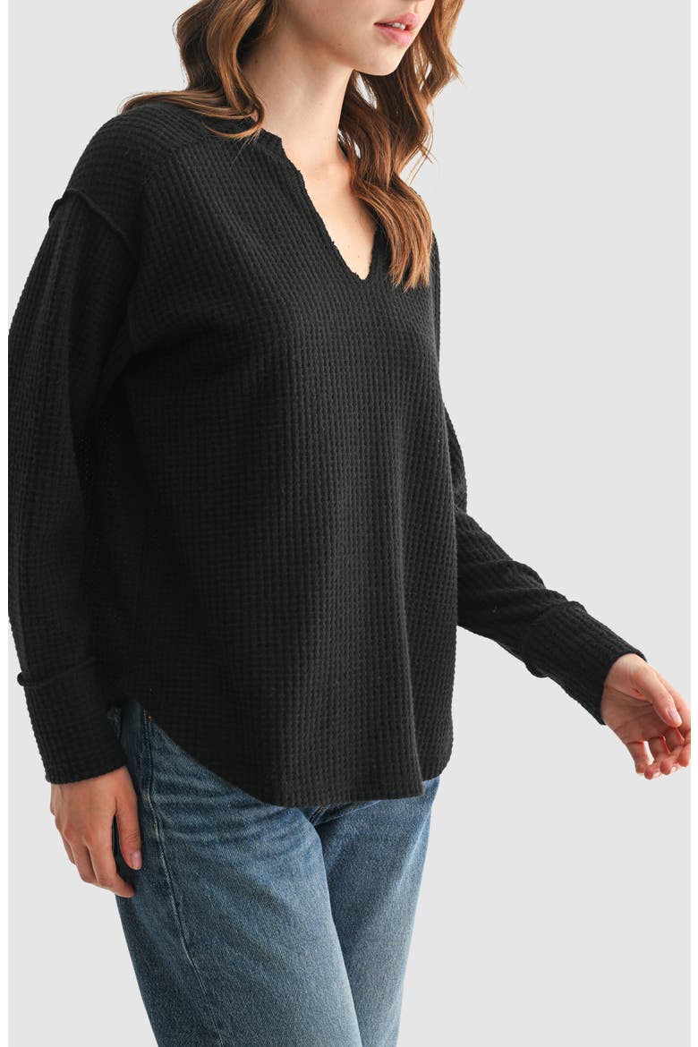 Textured Knit Henley Top, Alternate, color, BLACK