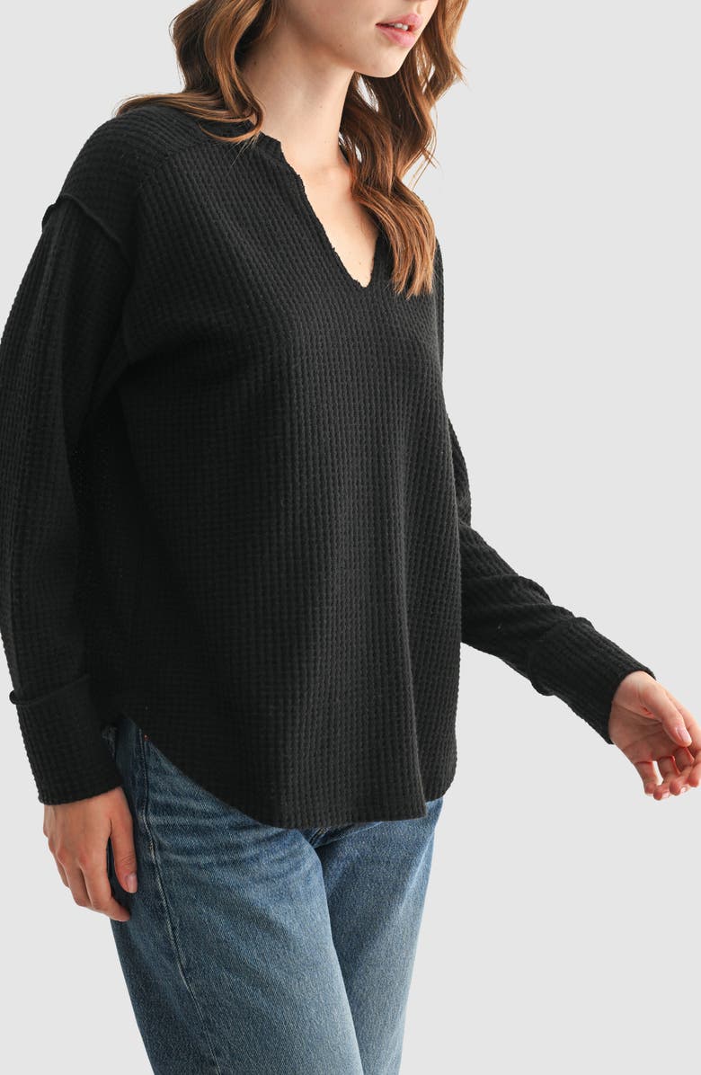 All in Favor Textured Knit Henley Top, Alternate, color, Black