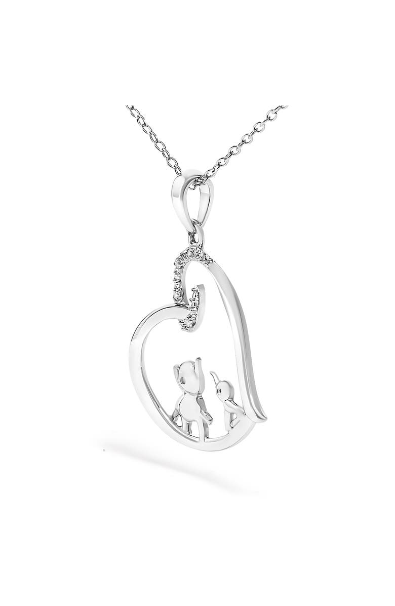 Haus of Brilliance Silver Double Elephant Diamond Accent Heart Pendant Necklace, Alternate, color, White