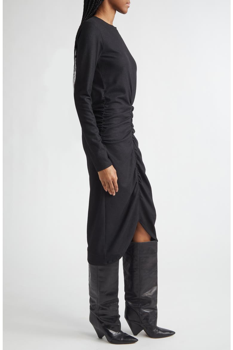 Dylin Long Sleeve Ruched Midi Dress, Alternate, color, BLACK