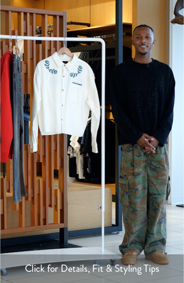 Touché Floral Embroidered Cotton Button-Up Shirt Jacket, sales video thumbnail