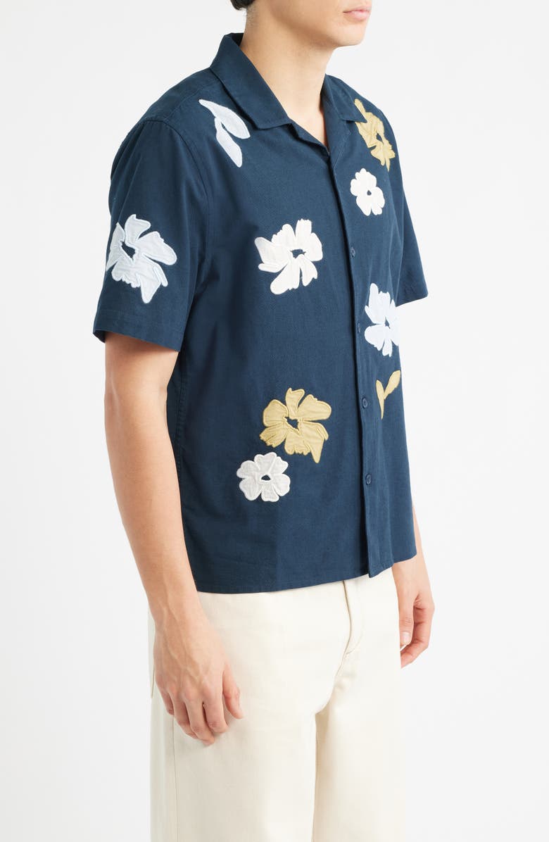 Wax London Didcot Floral Cotton & Linen Camp Shirt, Alternate, color, Navy / Multi