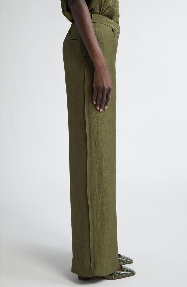 Jason Wu Collection Crinkled Satin Straight Leg Trousers, Alternate, color, Dark Fern