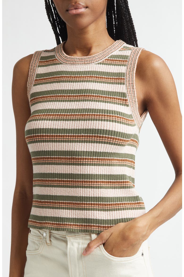 Jerrell Stripe Stretch Cotton Rib Tank Top, Alternate, color, PINK SHELL/ STONE ARMY