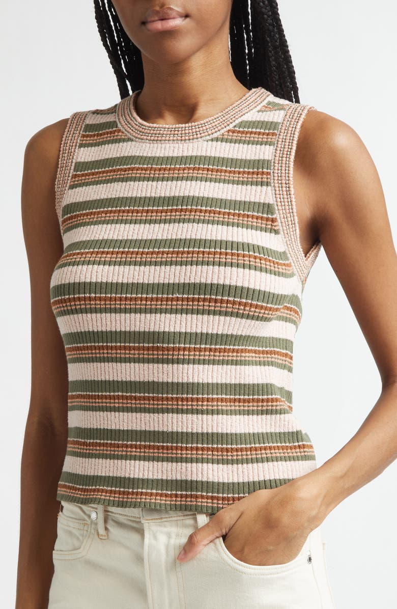 Veronica Beard Jerrell Stripe Stretch Cotton Rib Tank Top, Alternate, color, Pink Shell/ Stone Army