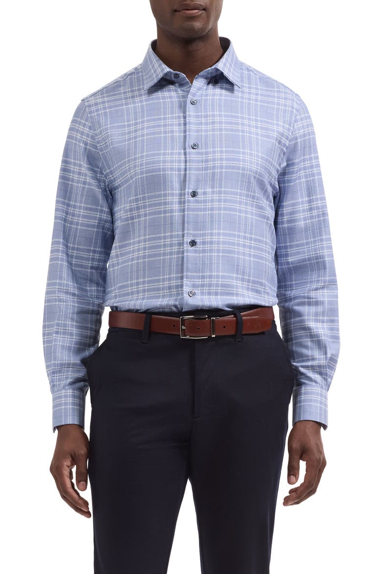 Karl Shaped Plaid Cotton Shirt, Main, color, COBALT