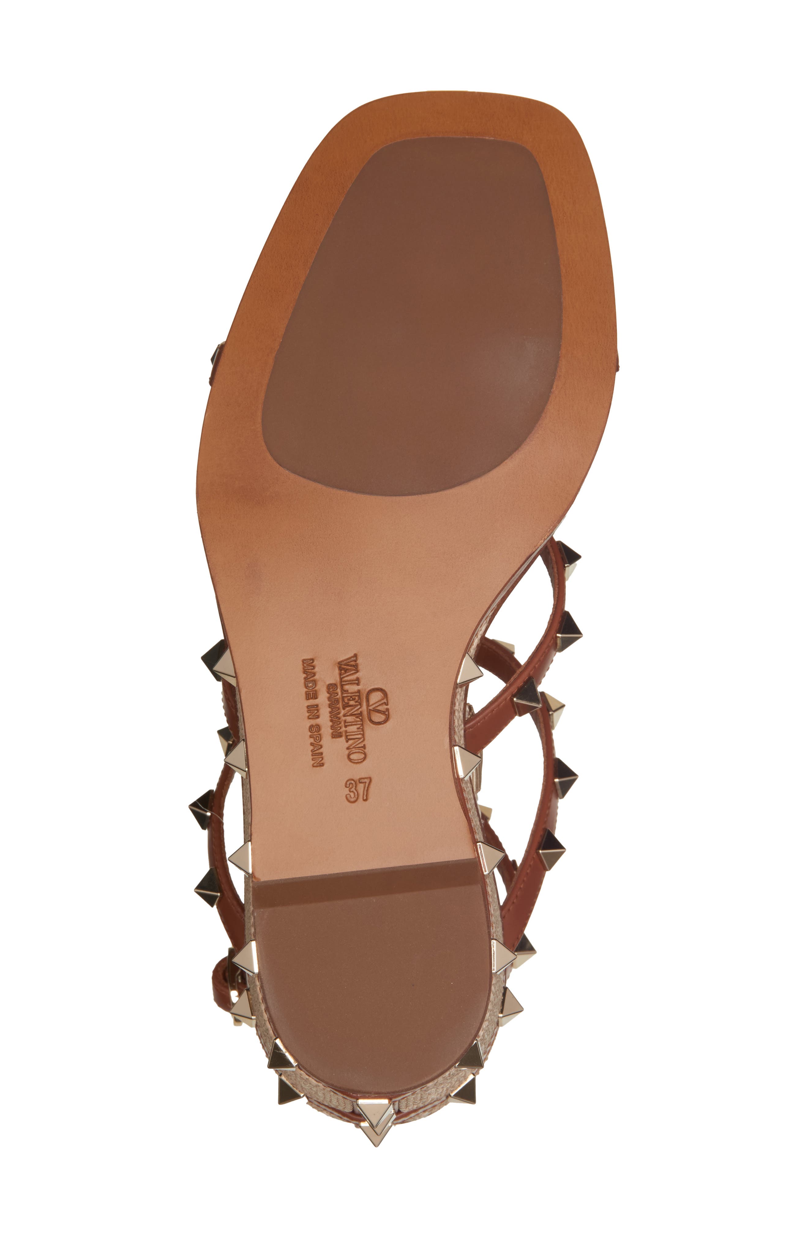 Valentino Garavani Rockstud Espadrille Sandal, Alternate, color, Saddle