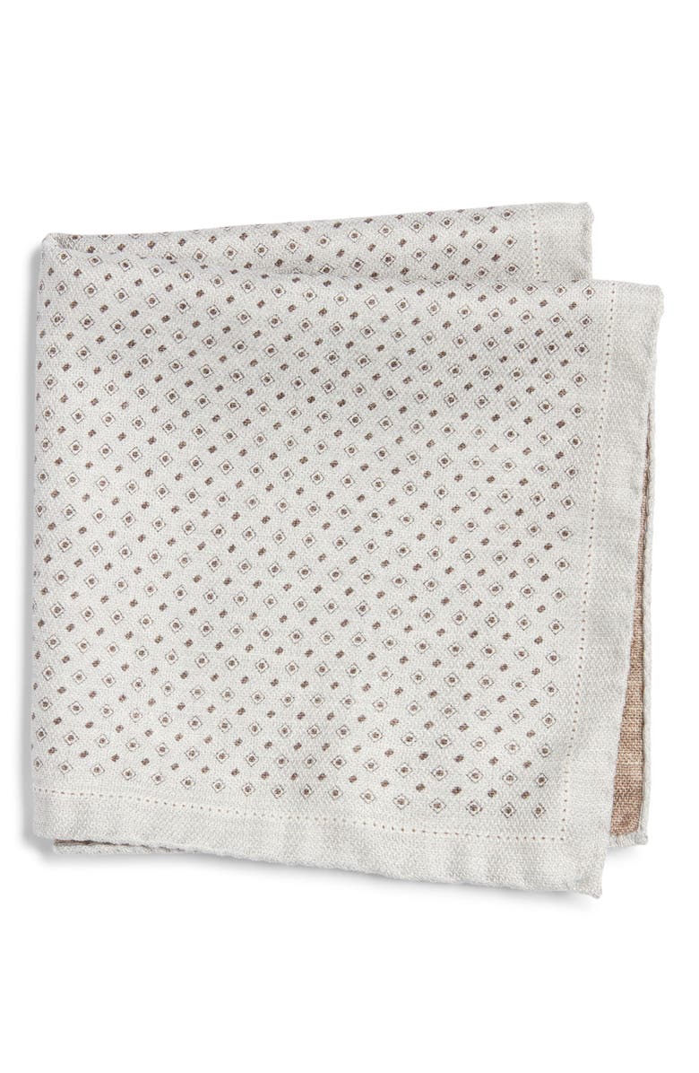 Jack Victor Muriel Reversible Silk Pocket Square, Main, color, Sand