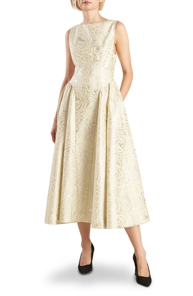 FREEMARKET Floral Jacquard Cocktail Midi Dress, Main, color, Champagne