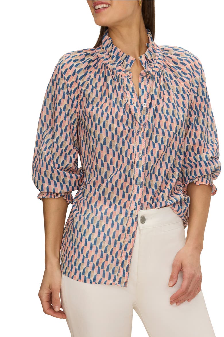 Sideways Cotton Crinkle Button-Up Shirt, Main, color, PINK MULTI