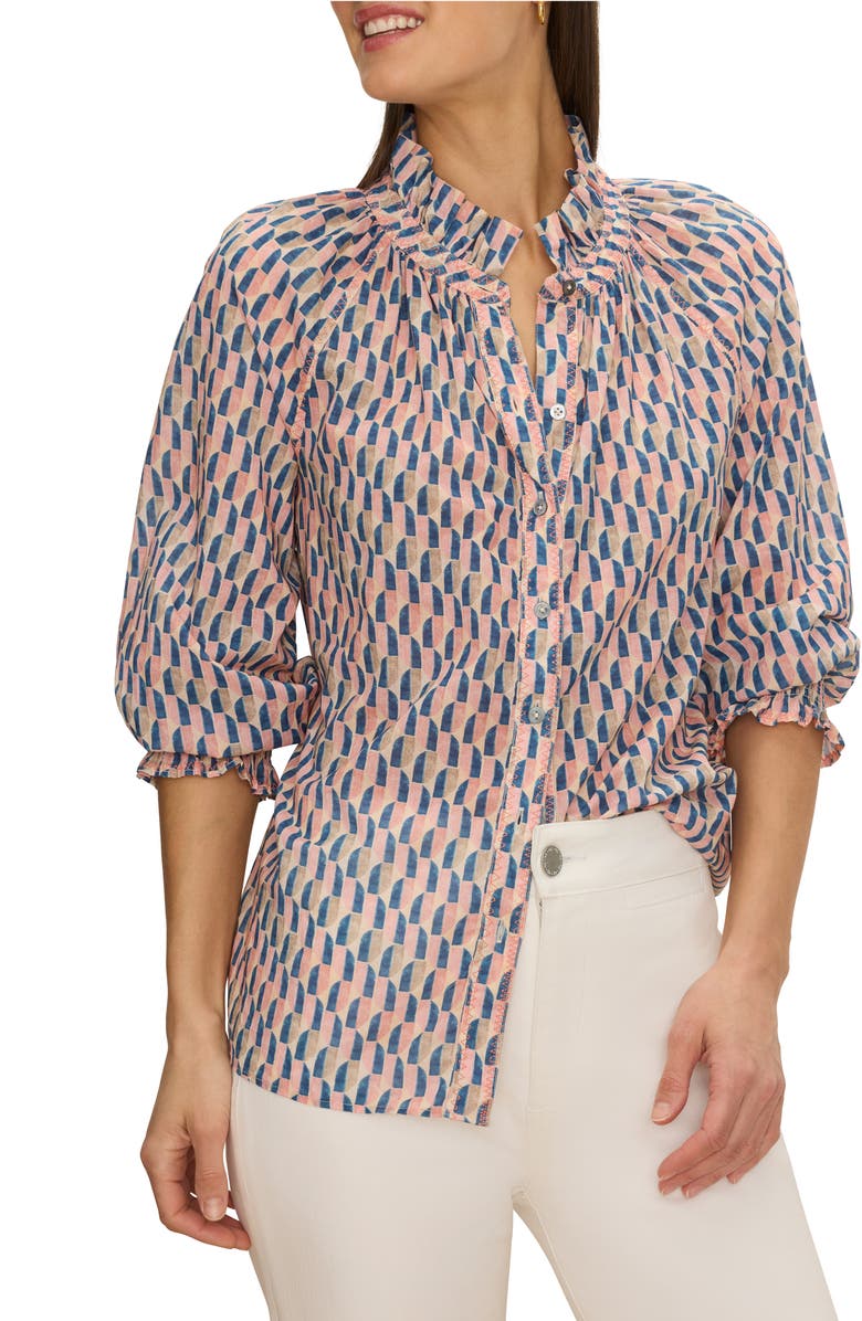 NIC+ZOE Sideways Cotton Crinkle Button-Up Shirt, Main, color, Pink Multi