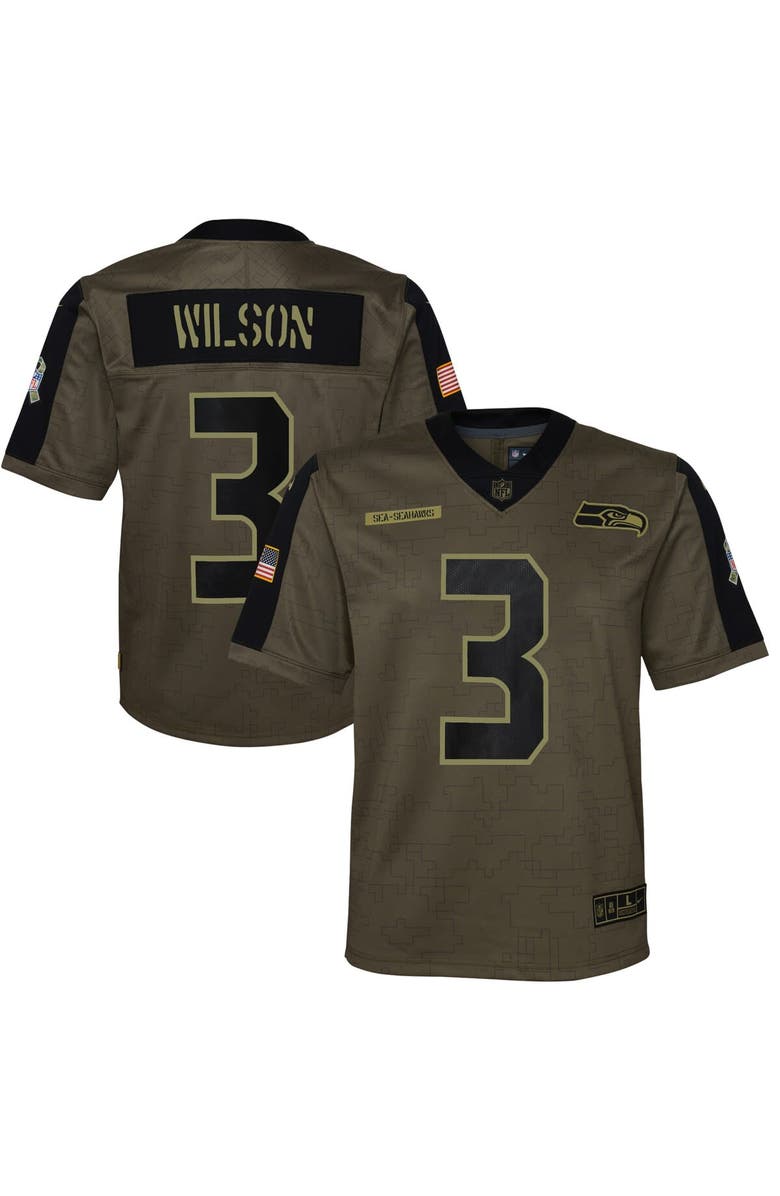 Nike Youth Nike Russell Wilson Olive Seattle Seahawks 2021 Salute To Service Game Jersey, Main, color, 