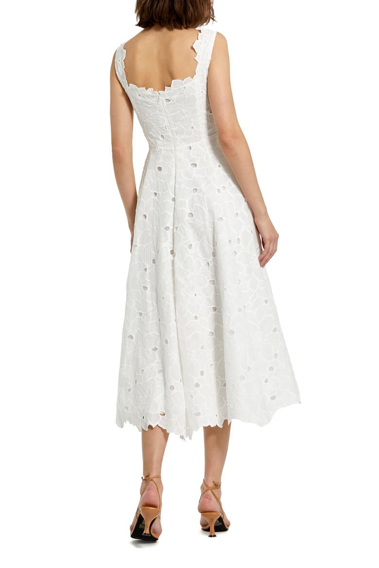 Embroidered Floral A Line Sleeveless Midi Dress, Alternate, color, White