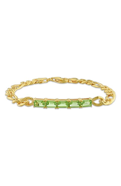 Baguette Peridot Figaro Chain Bracelet