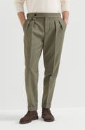 Brunello Cucinelli Virgin wool diagonal trousers with reversed double pleats and waist tabs