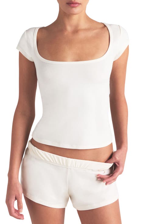 Scoop Neck Cotton Blend Jersey T-Shirt (Regular & Plus)