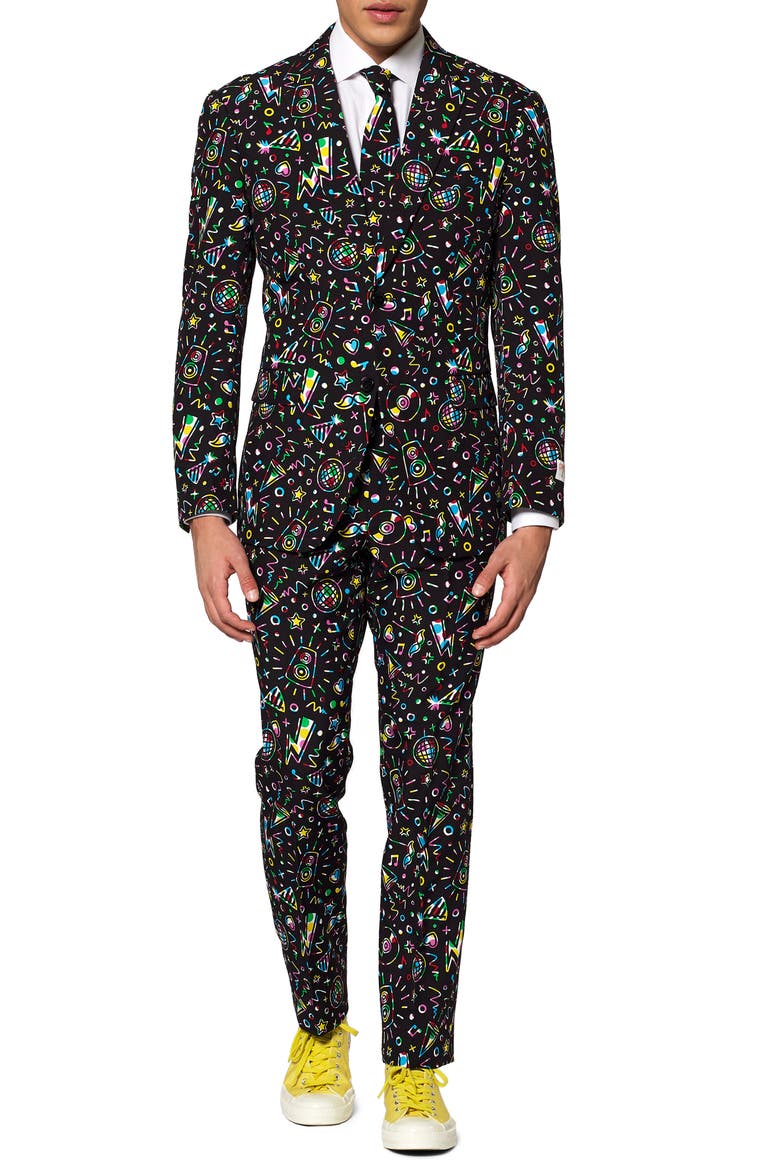 Disco Dude Two Button Notch Lapel Suit, Main, color, BLACK