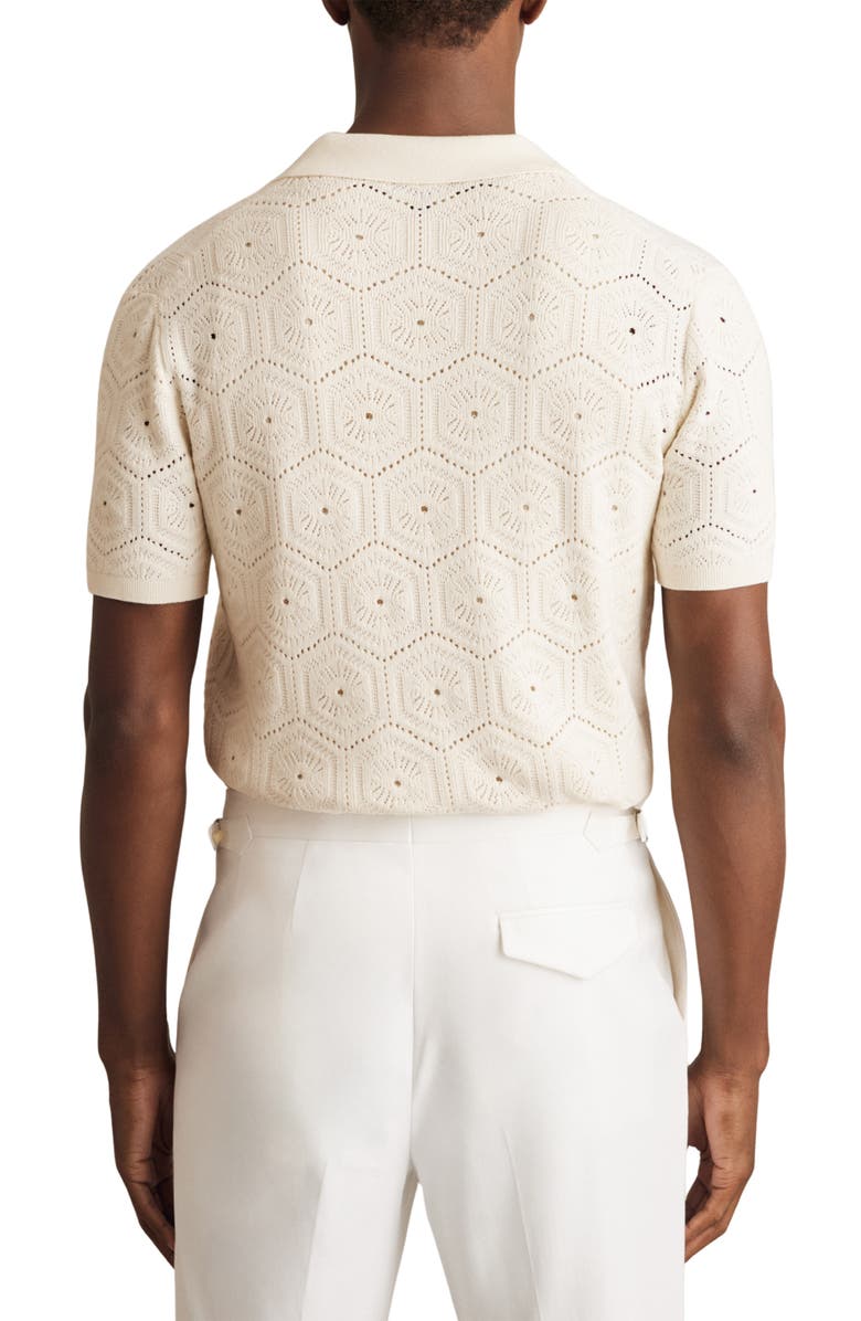 Reiss Royce Open Stitch Button-Up Polo Sweater, Alternate, color, Off White