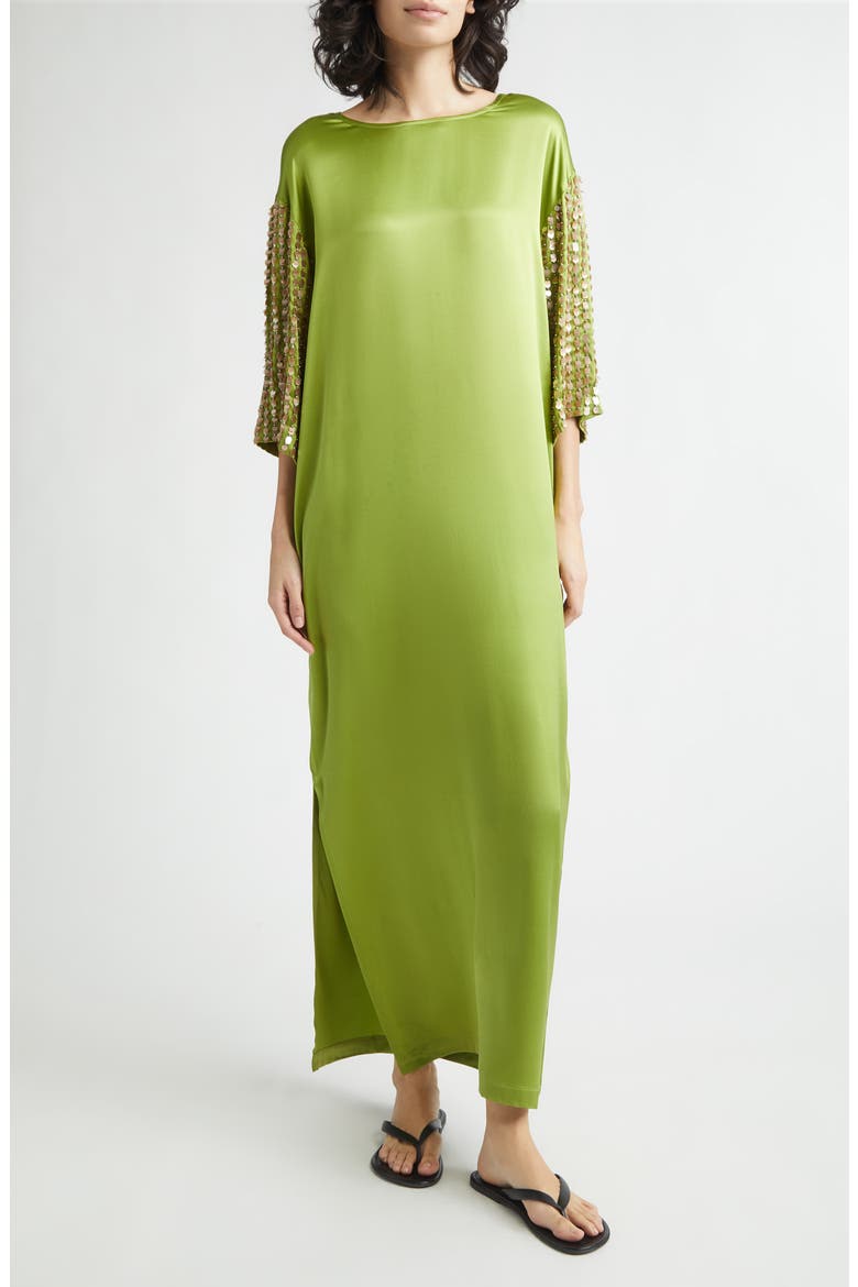 Jewels Paillette Embellished Silk Satin Dress, Main, color, ALOE