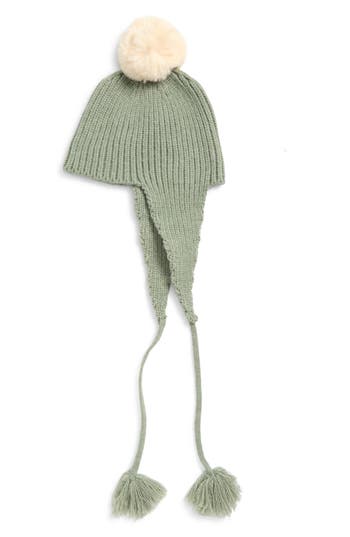 Tasha Faux Fur Pom Hat With Ear Flaps In Green