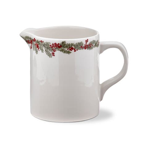 Farmhouse Christmas Holly Berry Stoneware Beverage Pitcher