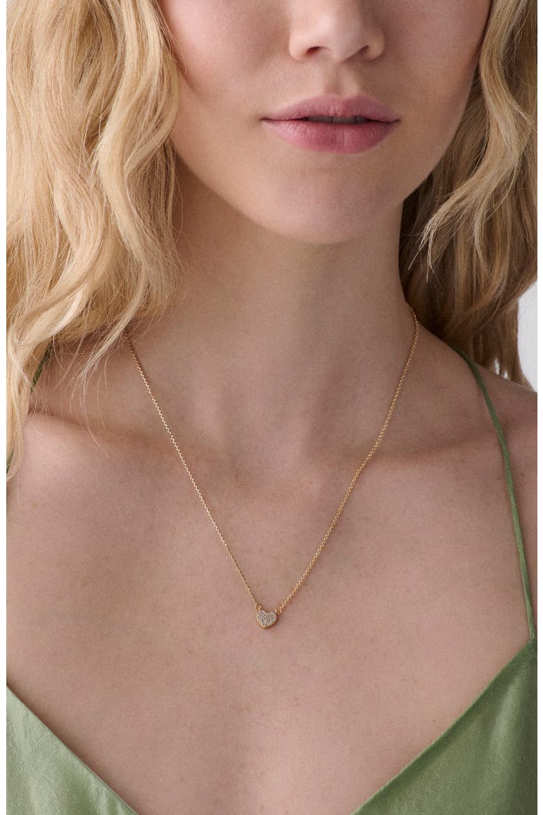 Pavé Heart Mini Pendant Necklace, Alternate, color, CLEAR/ GOLD.