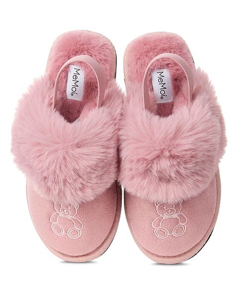 Kids' Lined Slide Slippers with Embroidered Teddy Bear