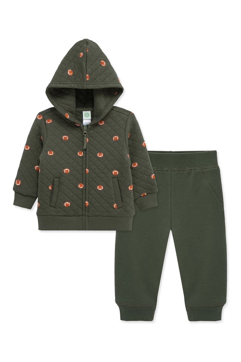 Football Quilted Hoodie & Joggers Set, Main, color, GREEN