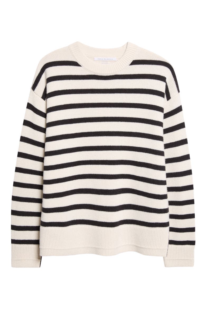 Ladder Stitch Stripe Cashmere & Organic Cotton Sweater, Alternate, color, IVORY/ BLACK STRIPE