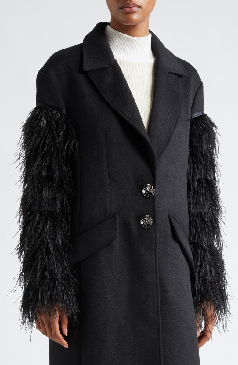 Cinq à Sept Ali Feather Sleeve Coat, Alternate, color,