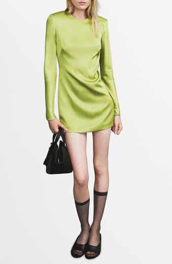 MANGO Open Back Long Sleeve Satin Minidress