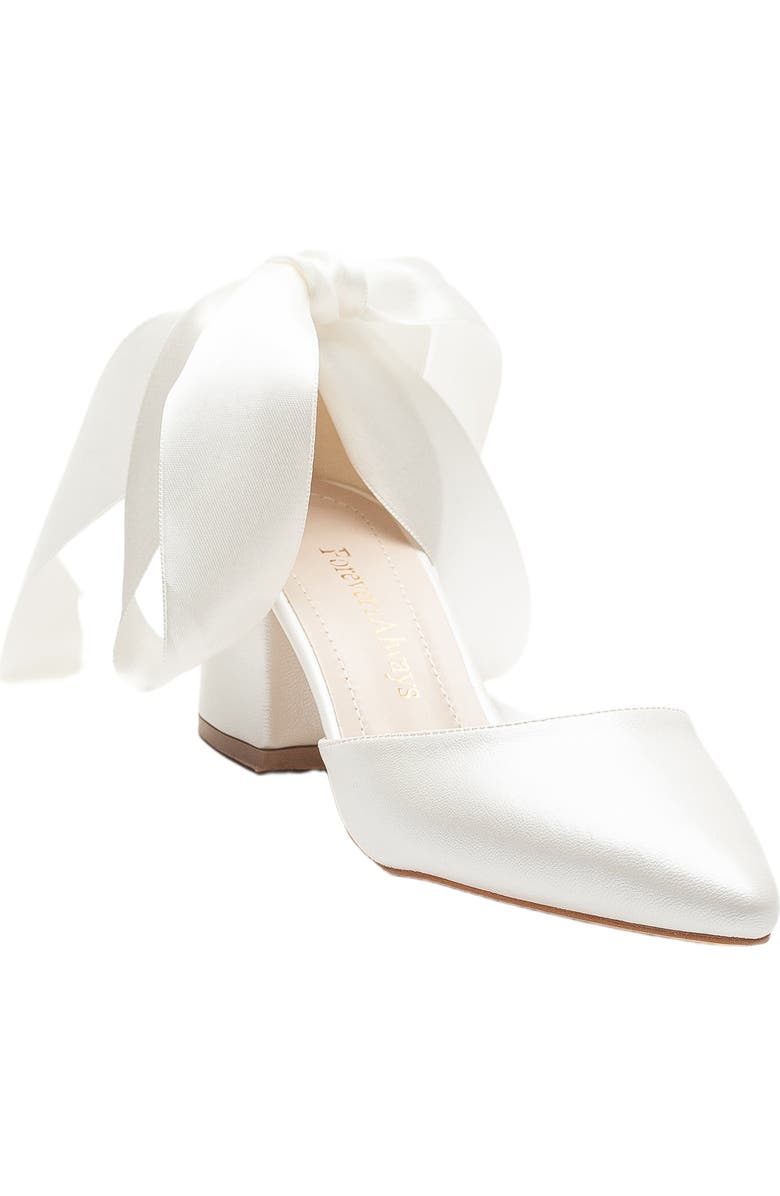 Forever & Always Shoes Fiona Low Block Heels with Ribbon, Main, color, Ivory Faux Leather