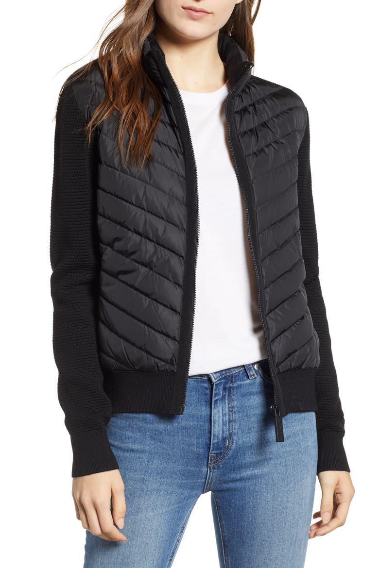 Hybridge Quilted & Knit Jacket, Main, color, BLACK