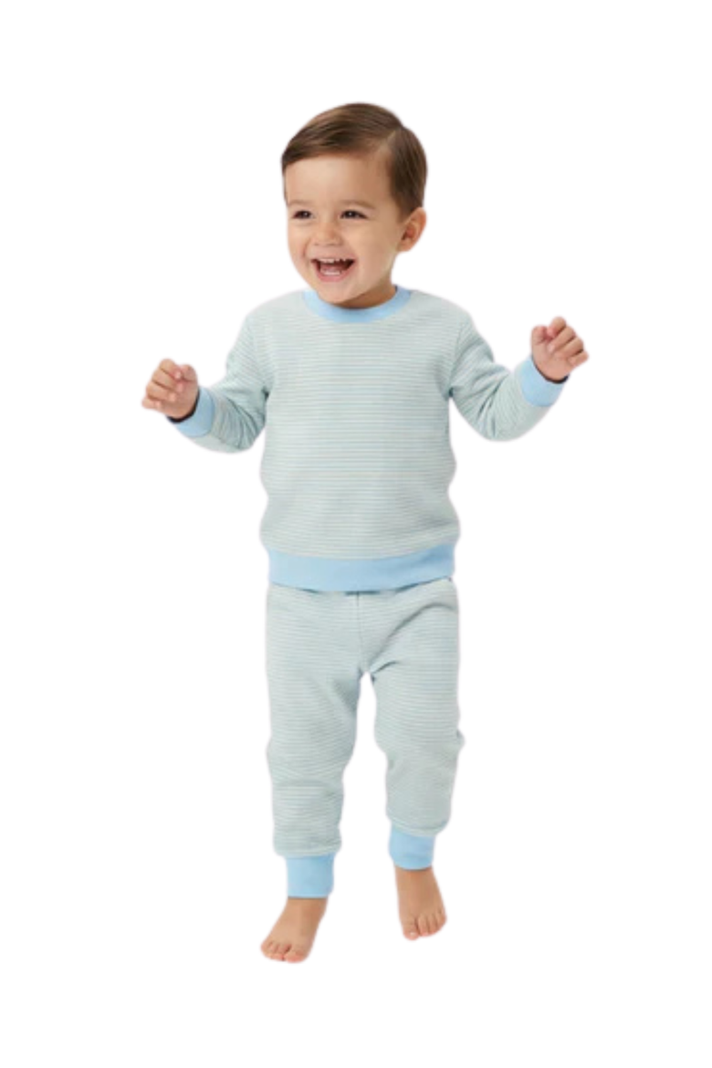 Seaside Stripe Little Lounger Sweatsuit, Main, color, Soft Blue and White Stripes