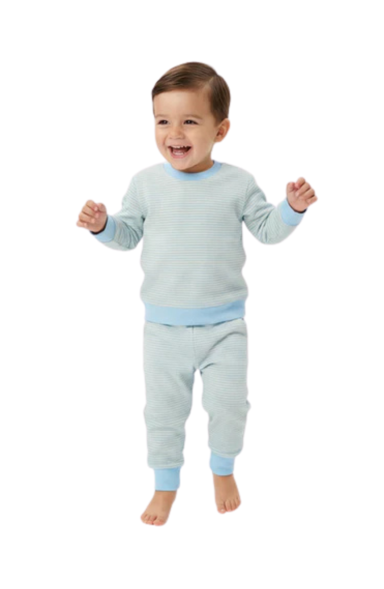 Motette Seaside Stripe Little Lounger Sweatsuit, Main, color, Soft Blue And White Stripes